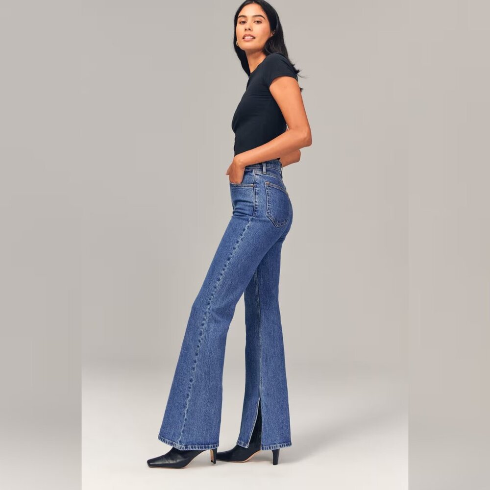 NWT - Abercrombie Curve Love High Rise Vintage Flare Jean with Vent Hem, 10L